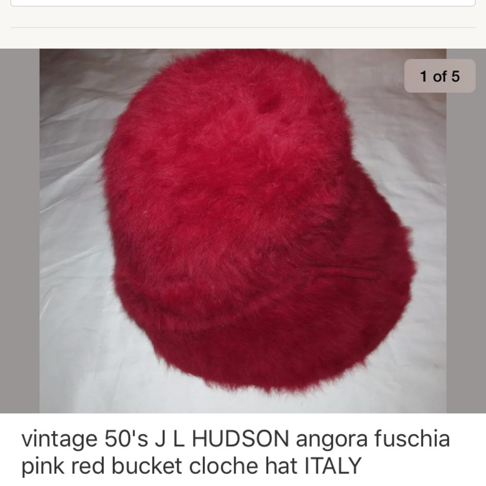 Vintage 40's 50's cloche angora fuchsia bucket hat